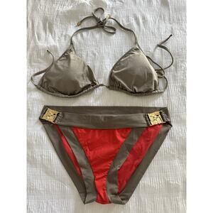 Trina Turk Women's Bikini Color Block Gold Accent Women's 12 Swim Green Orange